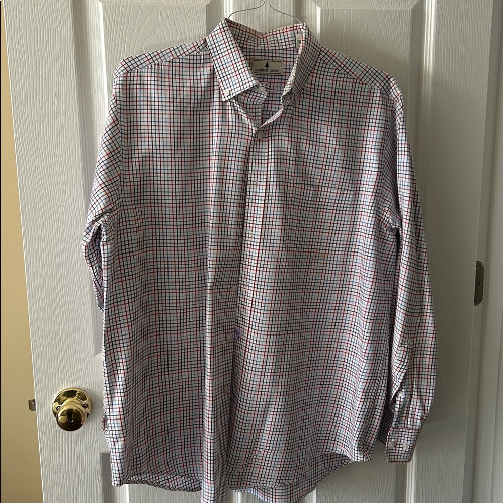 Southern Pines Men's Long Sleeve Plaid Button Down collar Shirt Size Large